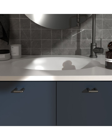 Titanium NOX furniture handle design handle fitted on a bathroom cabinet