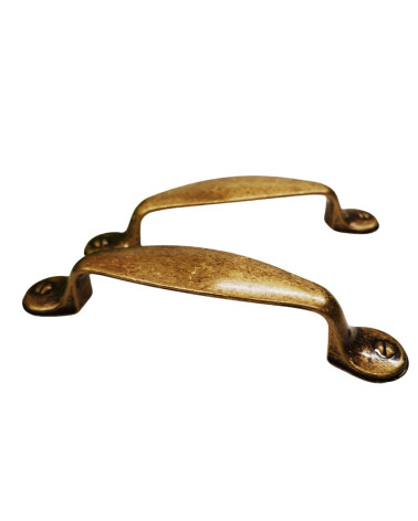 Patina on brass CLIO furniture handle design handle arranged in parallel with a perspective view
