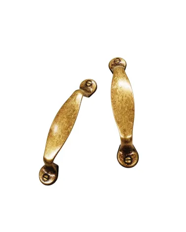 Patina on brass CLIO furniture handle design handle placed side by side on white background