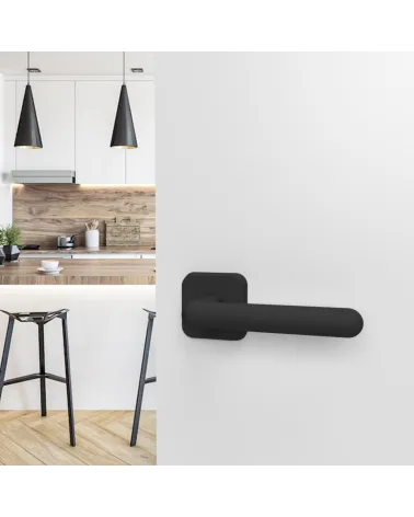 NOX matt black door handle design handle fitted on an open door