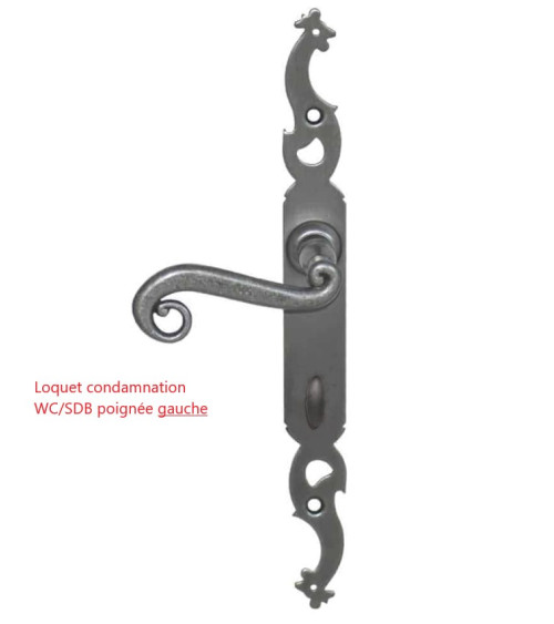 Patinated iron door handles on longitudinal plate - Coq