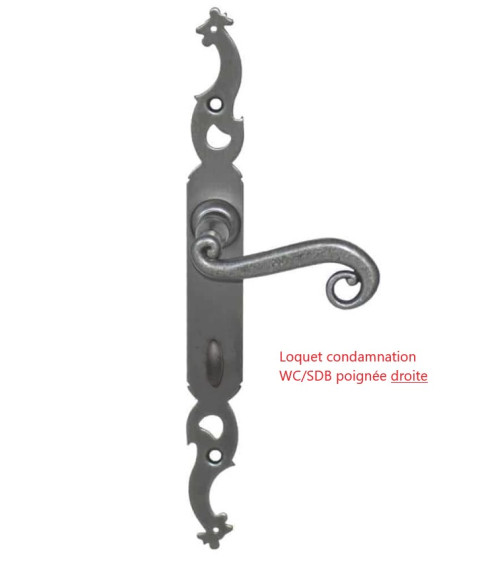Patinated iron door handles on longitudinal plate - Coq