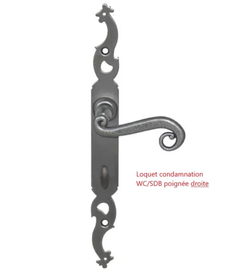 Patinated iron door handles on longitudinal plate - Coq