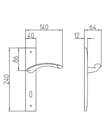 Mandelli Zoom long plate door handle with dimensions
