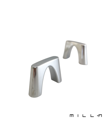 Polished chrome SID furniture handle design handle perspective view on white background