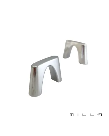 Polished chrome SID furniture handle design handle perspective view on white background