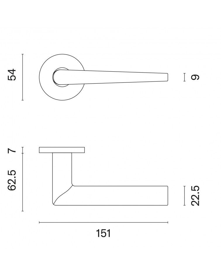 SALTA door handle with dimensions
