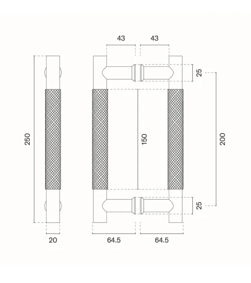 Textured double pull handle for door 1770 matt black finish designer handle