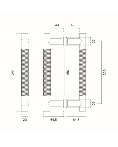 Textured double pull handle for door 1770 with dimensions