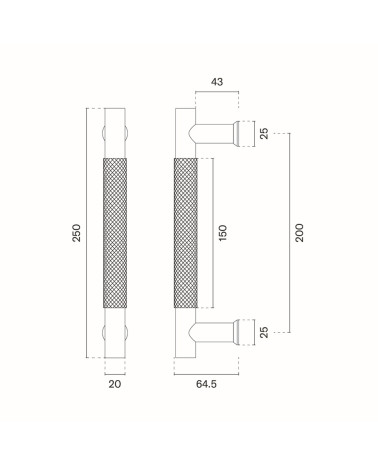 Textured single pull handle for door 1770 with dimensions