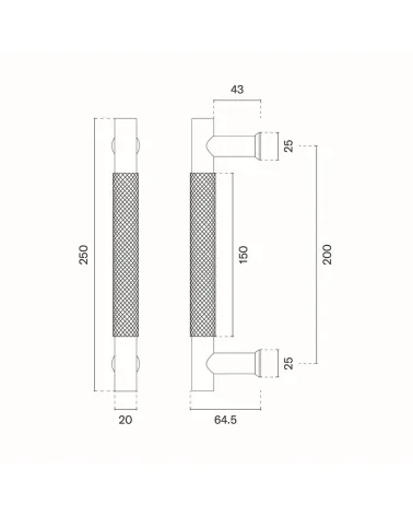 Textured single pull handle for door 1770 with dimensions