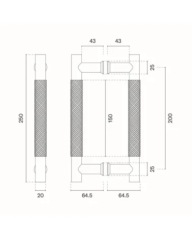 Textured double pull handle for door 1770 with dimensions