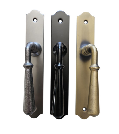 Brass door handles antique brass finish with riser - Beynac
