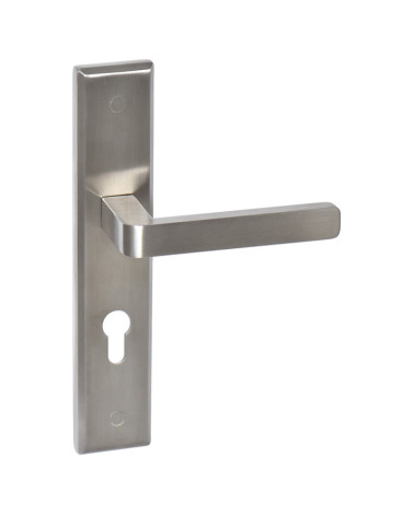 Soho Prestige stainless steel door handle on long plate with cylinder hole - millapoignees