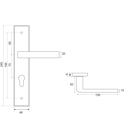 Soho Prestige stainless steel door handle on long plate with cylinder hole - millapoignees