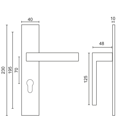 Majestea stainless steel handle on rectangular plate latch