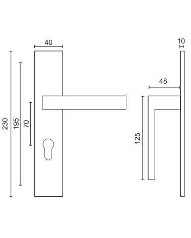 Drawing Majestea stainless steel handle on rectangular plate