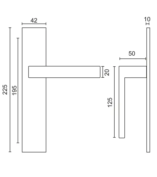 Black door handle on rectangular plate with concealed fixings, 70mm centres - Majestea model