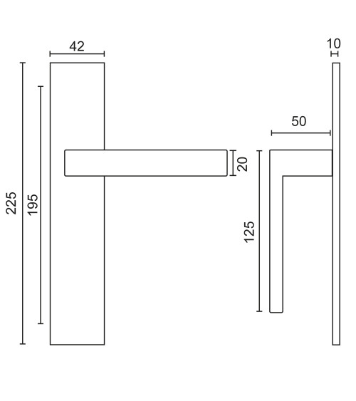Black door handle on rectangular plate with concealed fixings, 70mm centres - Majestea model