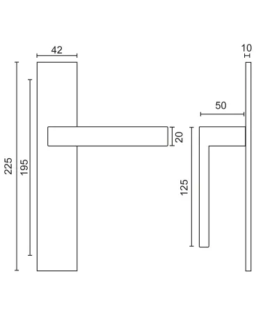 Black door handle on rectangular plate with concealed fixings, 70mm centres - Majestea model
