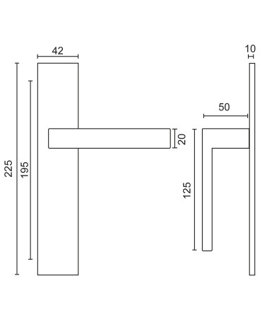 Black door handle on rectangular plate with concealed fixings, 70mm centres - Majestea model