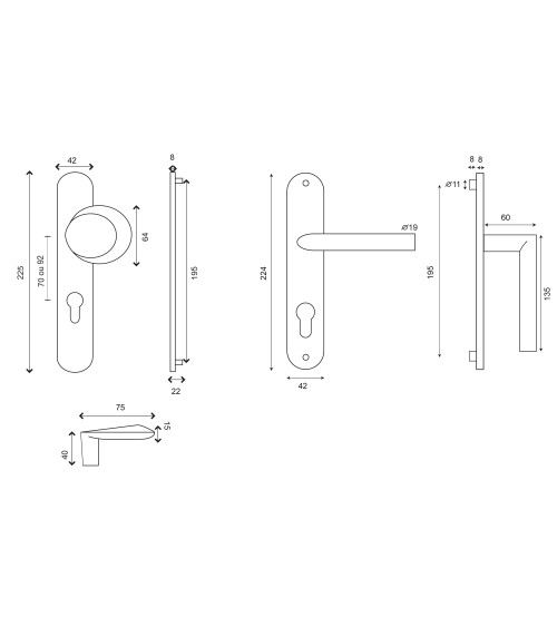 Amande/Altesse Passage Set on Solid Stainless Steel Plates Cylinder