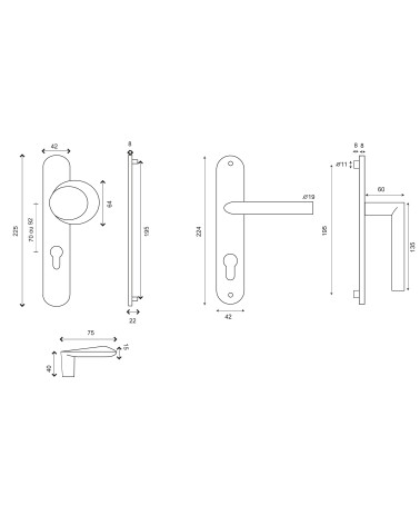 Drawing Amande/Altesse Passage Set on Solid Stainless Steel Plates