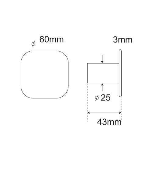 Thin Square Wall Hook Stainless Steel D.60