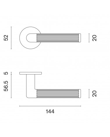 Modern LOBELLIA door handle with dimensions