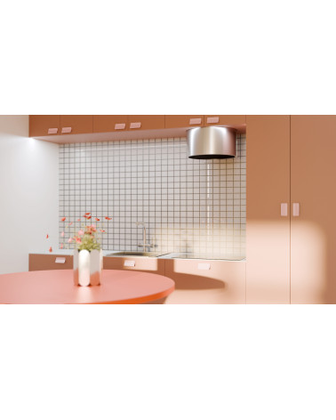 Powder pink SEA furniture handle design handle fitted in a kitchen unit