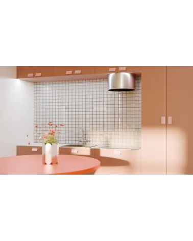 Powder pink SEA furniture handle design handle fitted in a kitchen unit