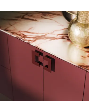 SOLEA burgundy furniture handle design handle close-up view fitted on a unit