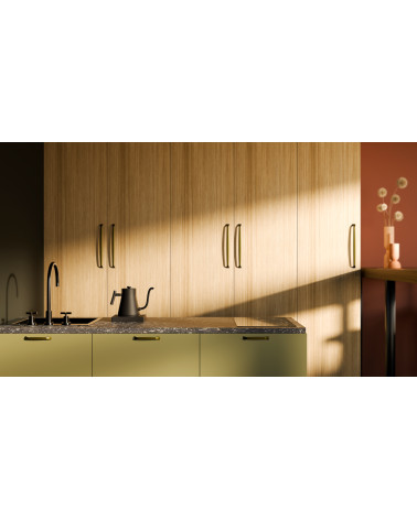 SONGO olive brown furniture handle designer handle front view mounted on kitchen cabinets
