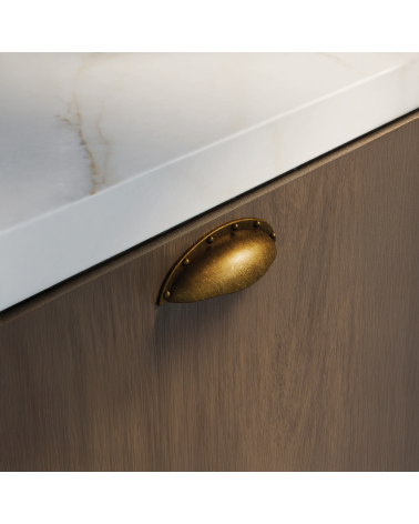 ASHEMA patina on brass furniture handle design handle fitted on a unit
