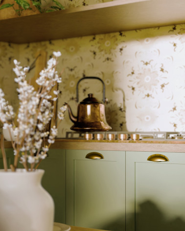 ASHEMA patinated brass furniture handle designer handle mounted on a kitchen unit
