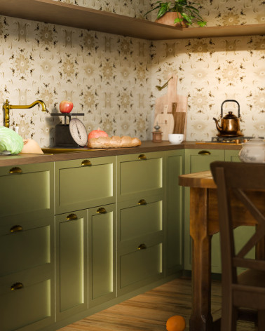 ASHEMA patinated brass furniture handle designer handle distant view mounted on a kitchen unit