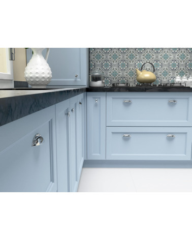 ASHEMA polished chrome furniture handle designer handle mounted on a kitchen unit