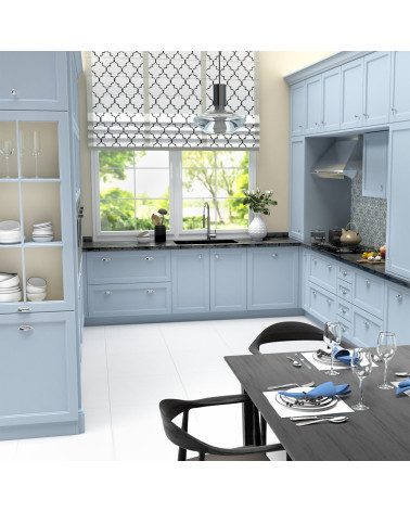 ASHEMA polished chrome furniture handle designer handle distant view mounted on a kitchen unit