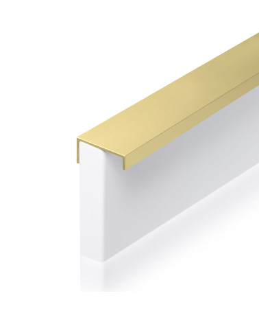 VERA gold anodised furniture handle designer handle fixed to the edge of a white panel