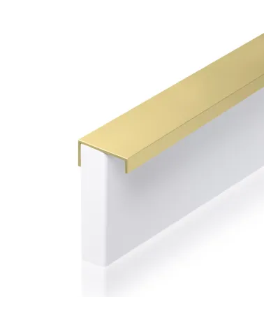 VERA gold anodised furniture handle designer handle fixed to the edge of a white panel