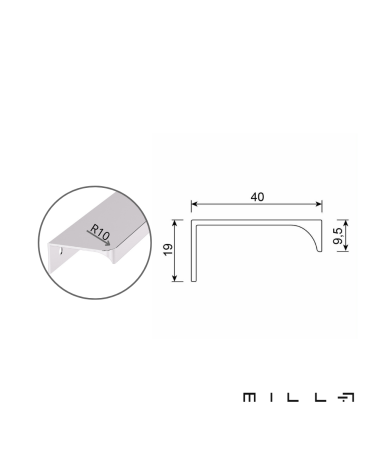 TERRA PRO furniture handle with technical diagram