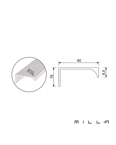 TERRA PRO furniture handle with technical diagram