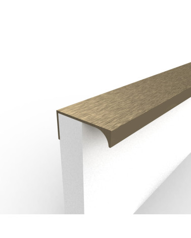 Brushed anodised TERRA furniture handle designer handle fixed to the edge of a white panel