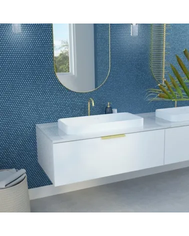 Gold anode furniture handle COSTA design handle viewed from afar mounted on a wall-hung cabinet