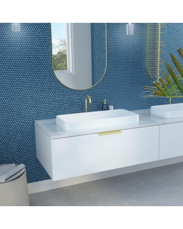 Gold anode furniture handle COSTA design handle viewed from afar mounted on a wall-hung cabinet