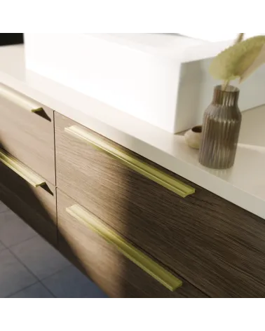 ESSEN gold anode furniture handle design handle angled view mounted on furniture