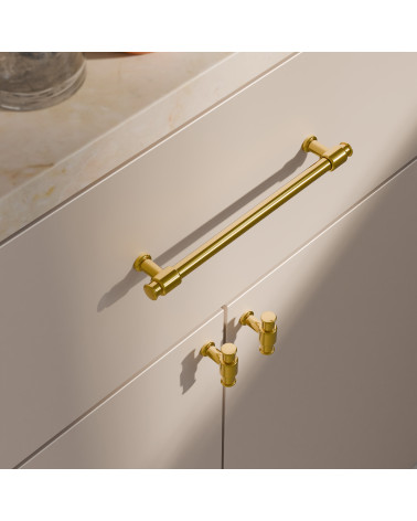GALIUM polished gold furniture knob designer handle angled top view mounted on white furniture