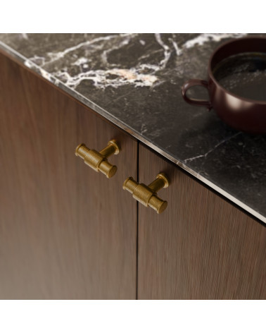 Patinated brass GALIUM furniture knob designer handle mounted on furniture
