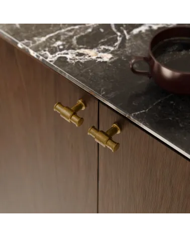 Patinated brass GALIUM furniture knob designer handle mounted on furniture